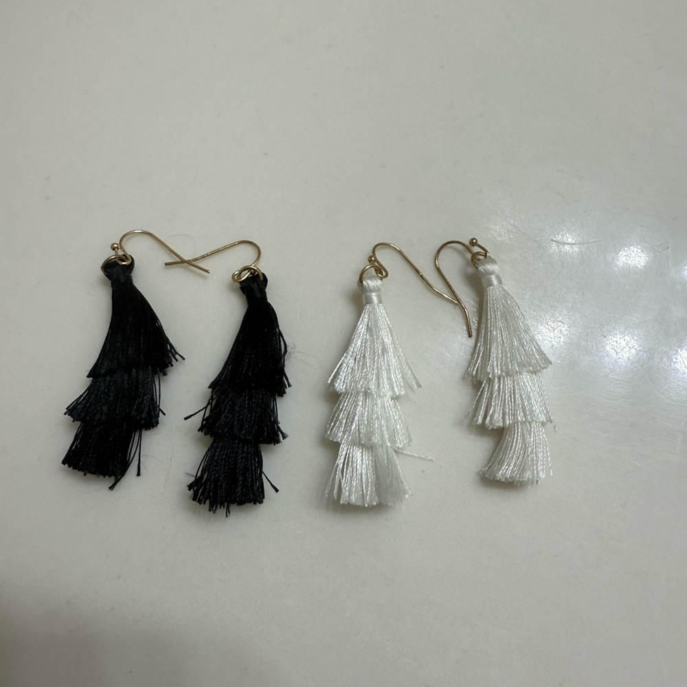Elegant Black and White Tassel Earrings
